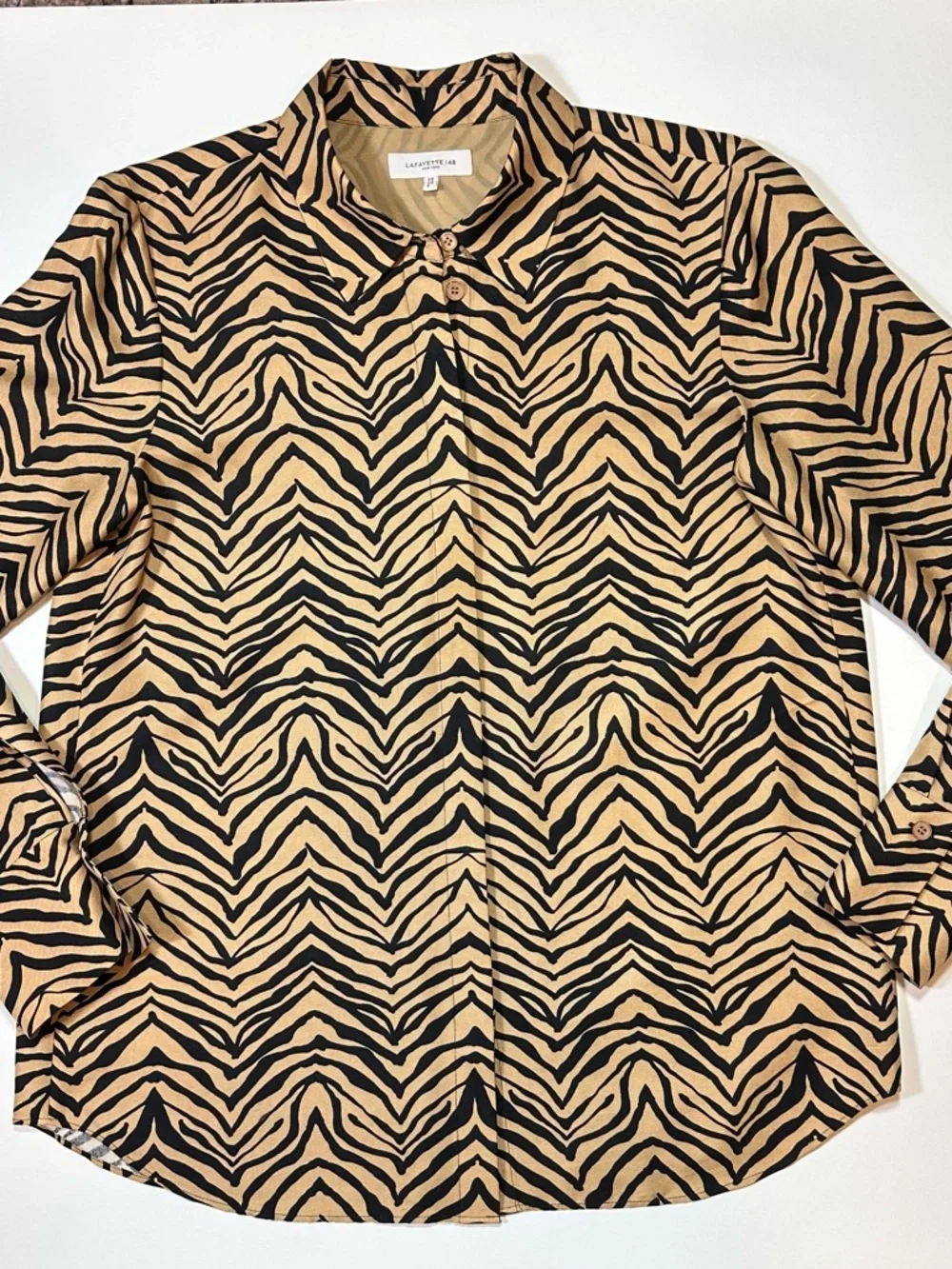 Lafayette 148 Scottie Blouse 100% Silk Size S Zebra Print Animal Luxury Designer - Picture 2 of 14